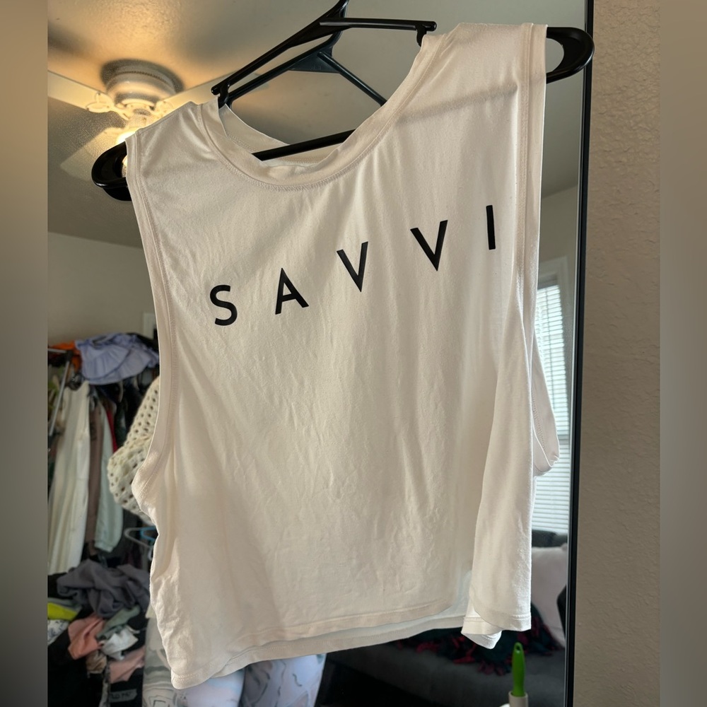 Savvi Lifestyle Co Women’s White Logo Tank Top Large